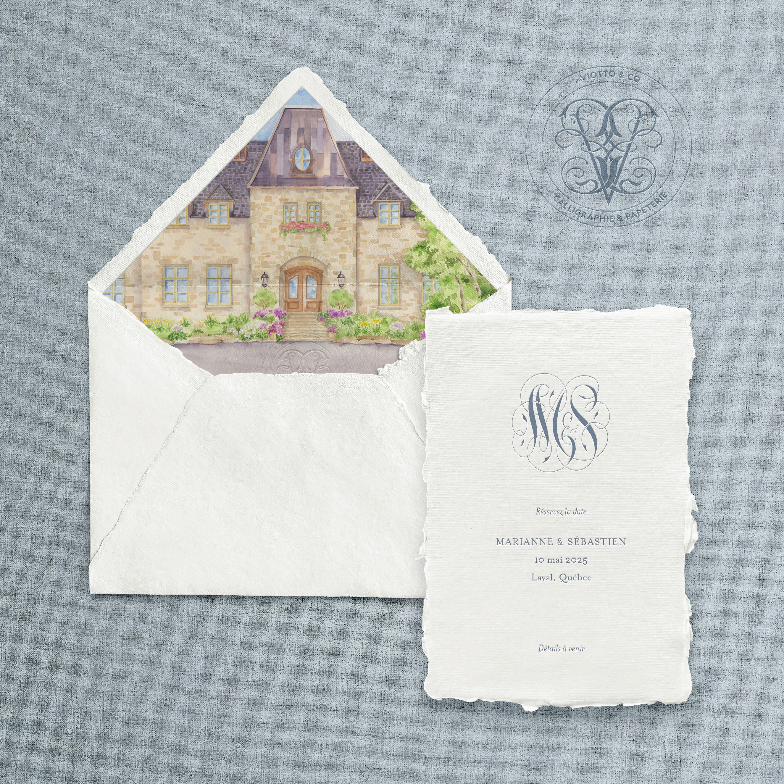 Enveloppe avec doublure illustrée à l'aquarelle